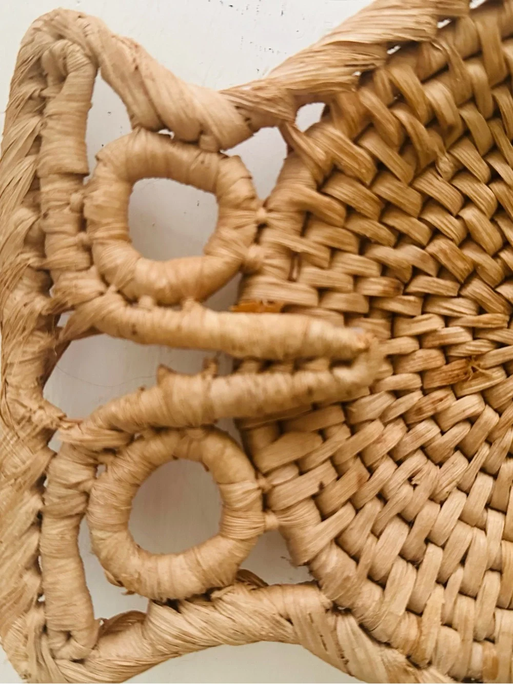 Rattan Handwoven Owl Basket - Natural Straw Accent